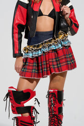 CALL ME BACK DENIM SKIRT WITH PLAID DETAIL