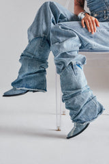 AZALEA WANG HAWSTON DENIM WESTERN FOLD-OVER BOOT