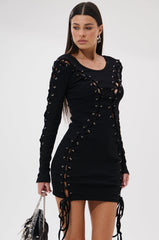 RUN THIS TOWN LACE UP MINI DRESS
