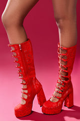 AZALEA WANG MARRIGOLD BOOT IN RED LACE