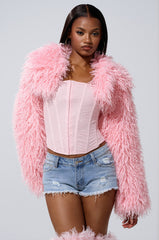 LEILA ULTRA CROP FAUX FUR IN LIGHT PINK