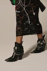 AZALEA WANG RIGGINS BLACK SILVER HARDWARE EMBELLISHED WESTERN BOOTIE