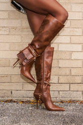 AZALEA WANG RONDEL BROWN DISTRESSED STILETTO BOOT