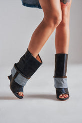 AZALEA WANG TIN BROWN CUFFED WEDGE BOOTIE