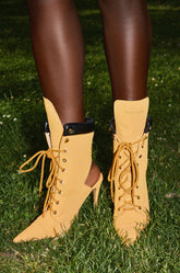 AZALEA WANG XIOMARA YELLOW LACE UP STILETTO BOOTIE