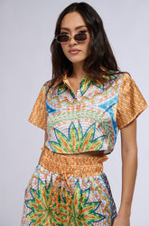MOSAIC SATIN PRINT SHORT SLEEVE BLOUSE