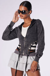 NOT MY FAULT MINERAL WASH LACE UP SWEATSHIRT