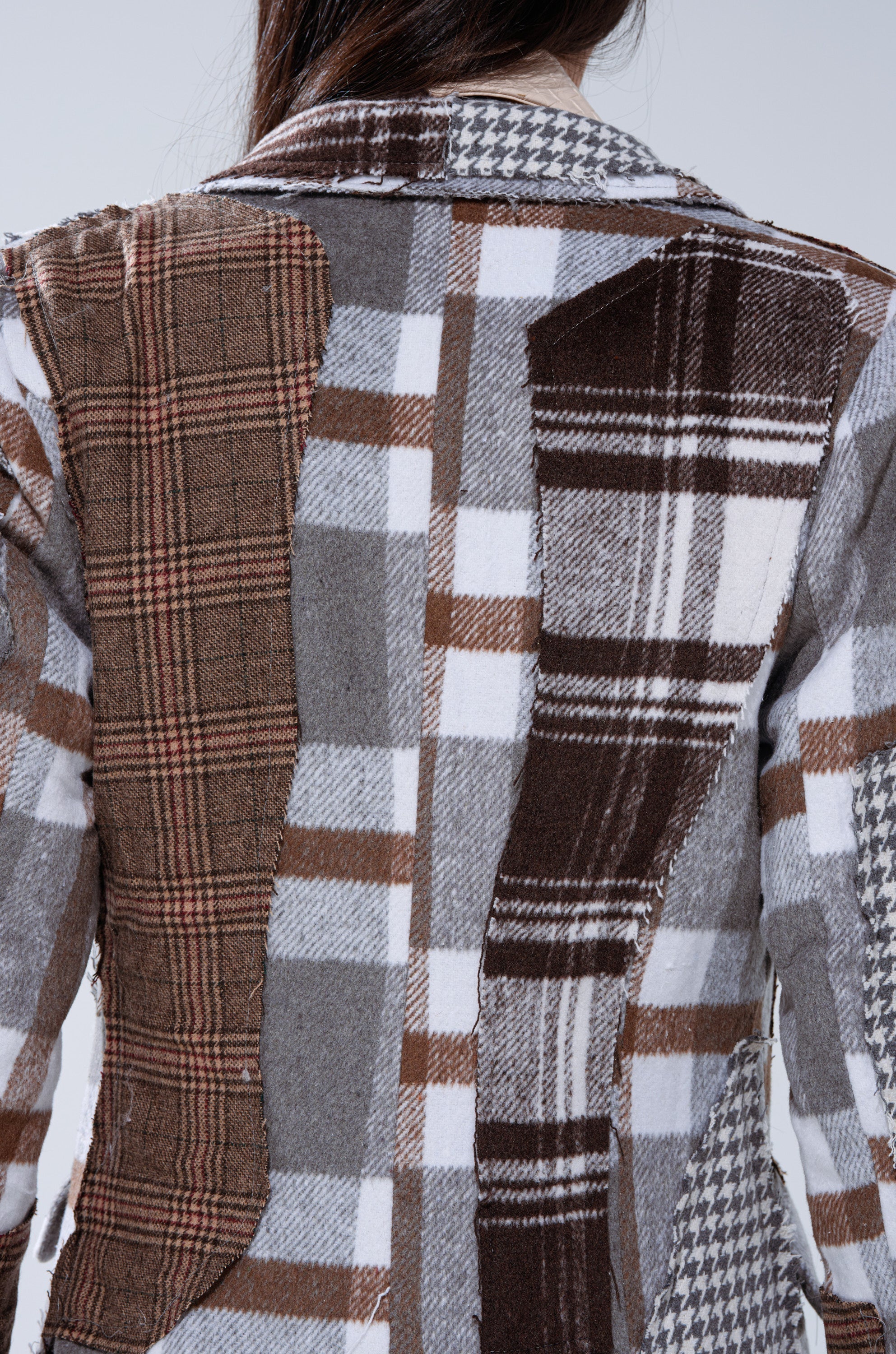 MIXED PLAID NOT FEELINGS PATCHWORK TRENCH