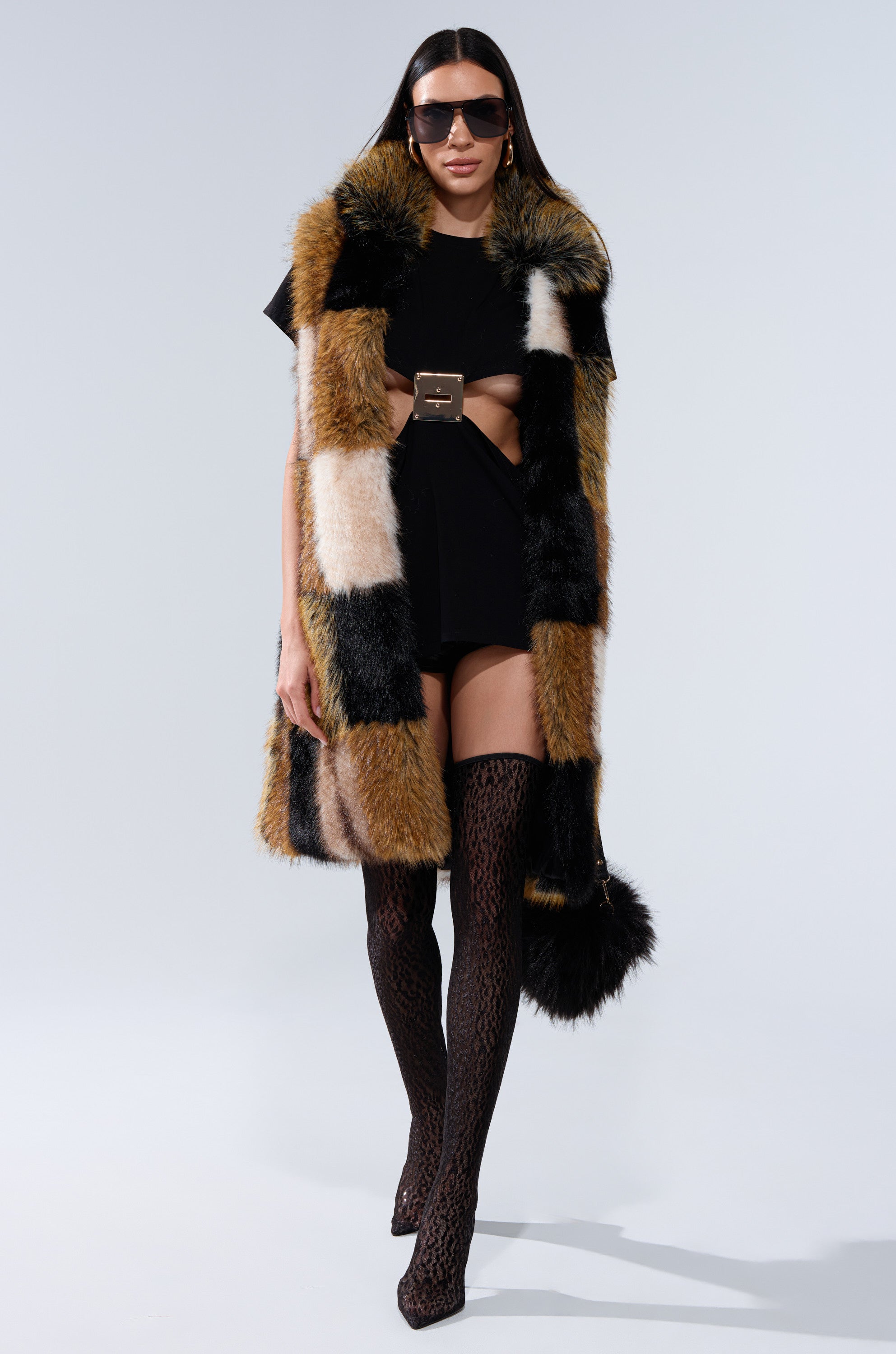 CHECKMATE FAUX FUR VEST