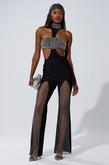 JULIA BANDAGE TROUSER WITH MESH RHINESTONES