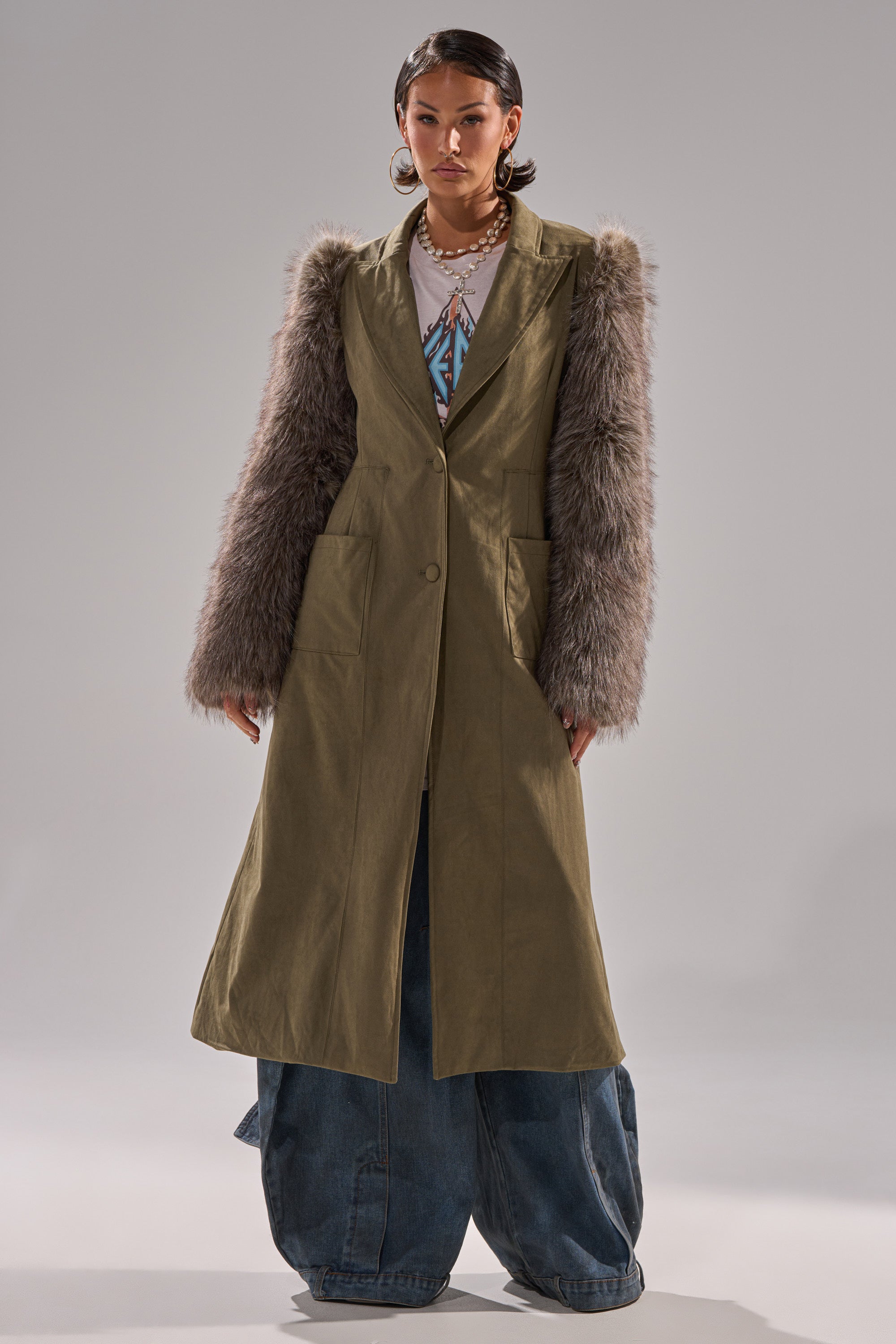 LOLITA FUR SLEEVE TRENCH