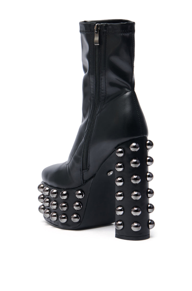 AZALEA WANG AKITO BLACK GUN METAL STUDDED PLATFORM BOOTIE