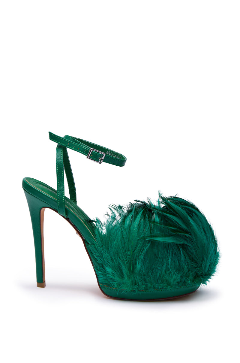 AZALEA WANG ANGELES GREEN FEATHER STILETTO SANDAL