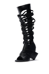 AZALEA WANG BLACKBIRD BLACK PU STILETTO GLADIATOR SANDAL