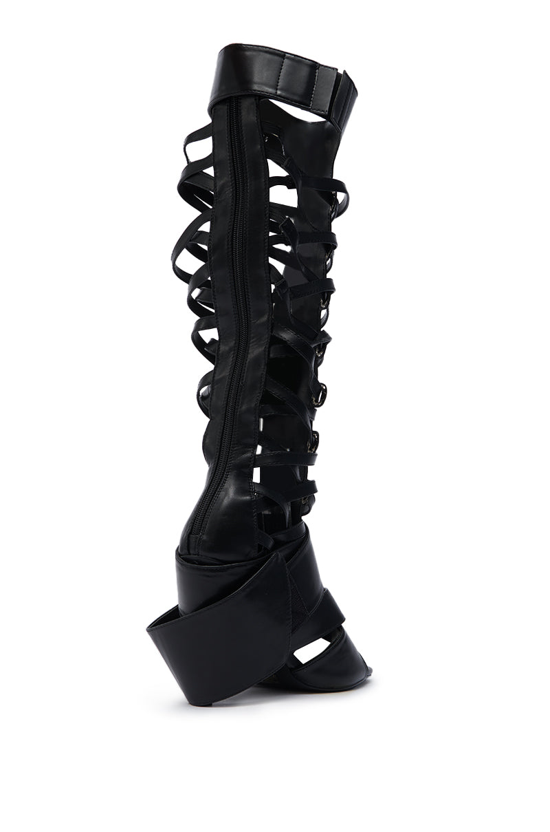 AZALEA WANG BLACKBIRD BLACK PU STILETTO GLADIATOR SANDAL
