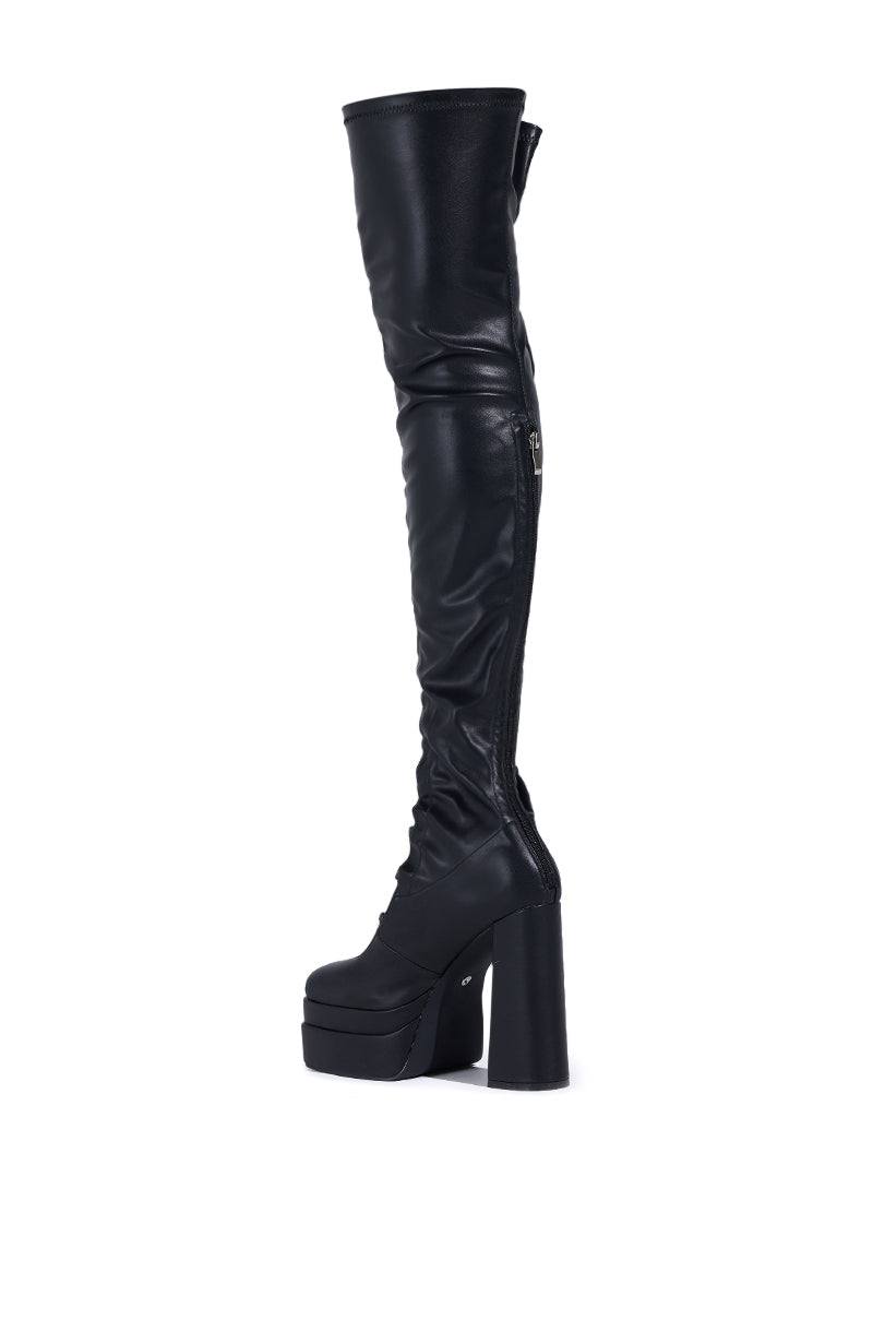 AZALEA WANG BRYNNE BLACK CHUNKY PLATFORM BOOT WITH RHINESTONE BUCKLES