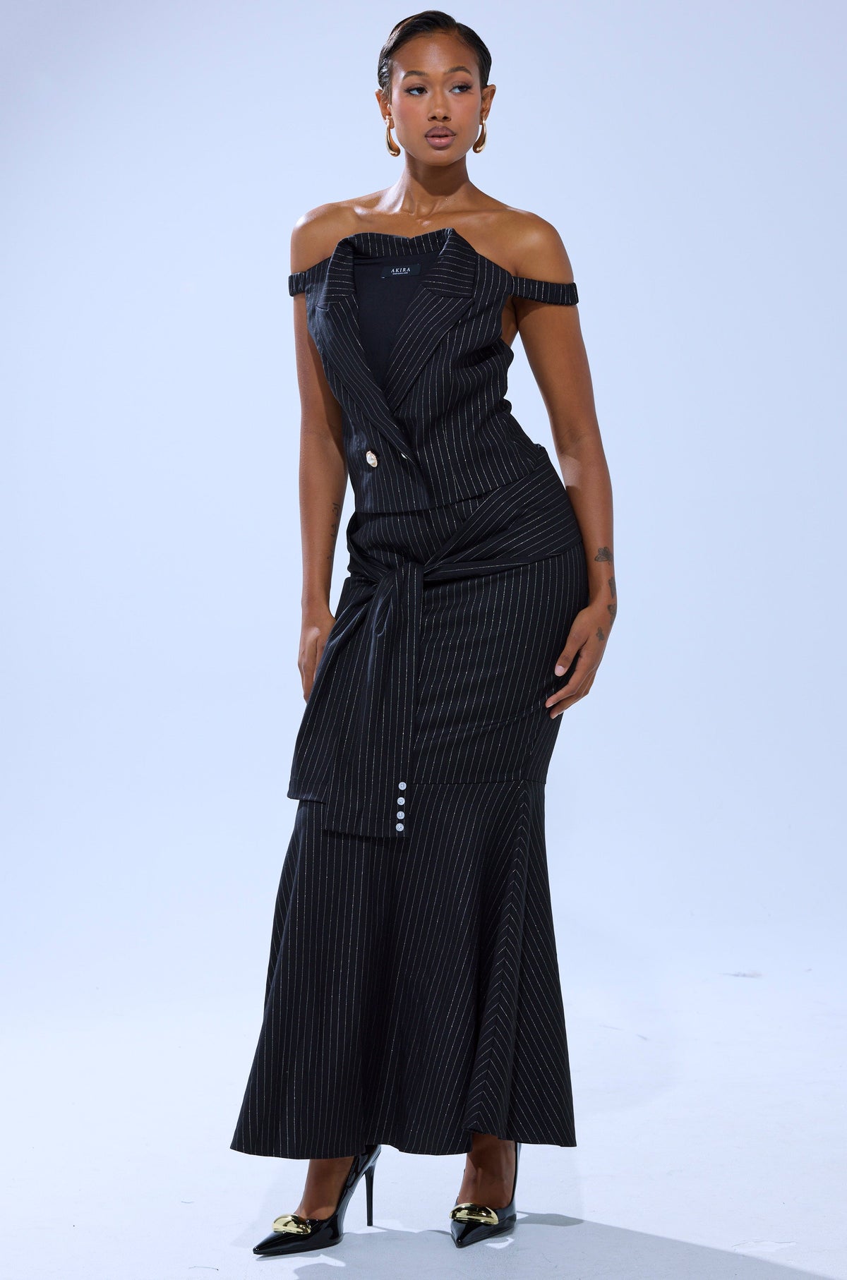 BUSINESS ONLY PINSTRIPE MAXI SKIRT