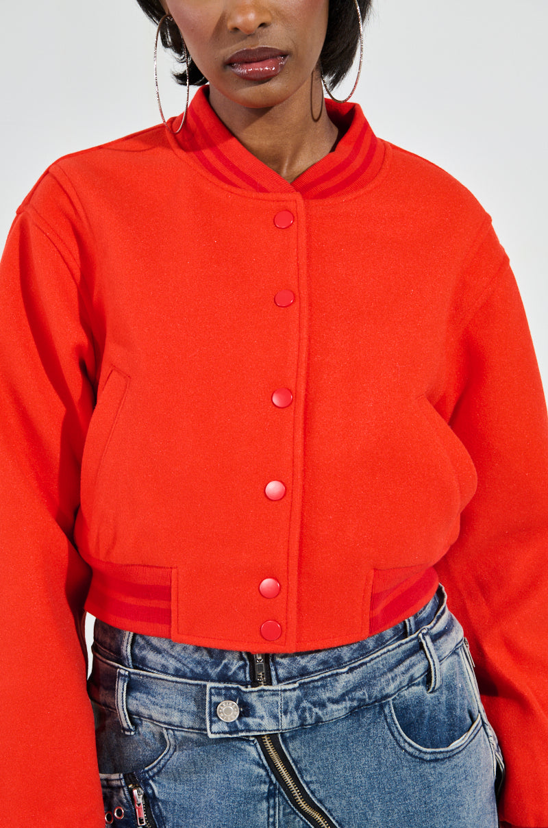 DAVIS EVERYDAY VARSITY BOMBER IN RED