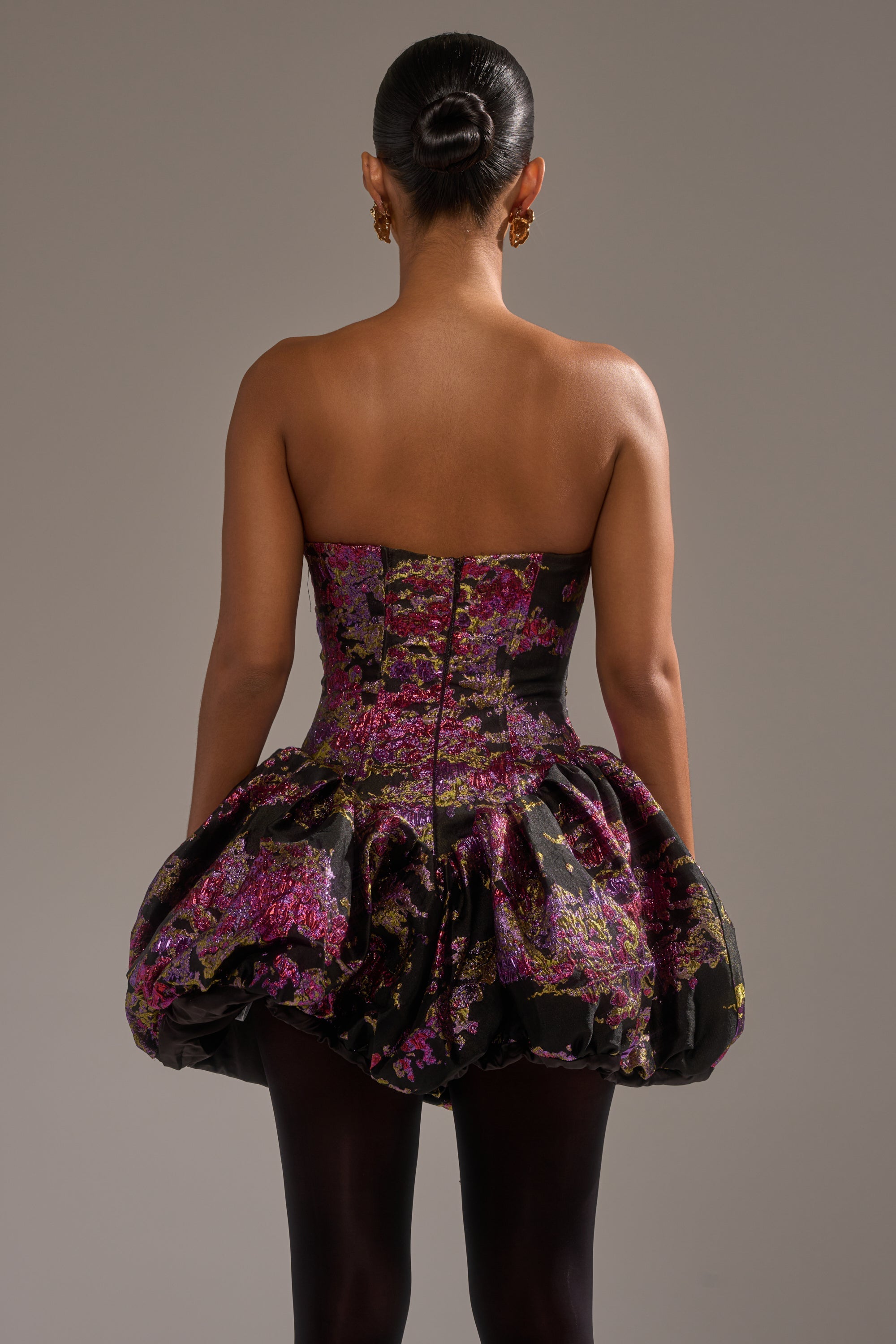 SHOW STOPPER BROCADE MINI DRESS IN PURPLE