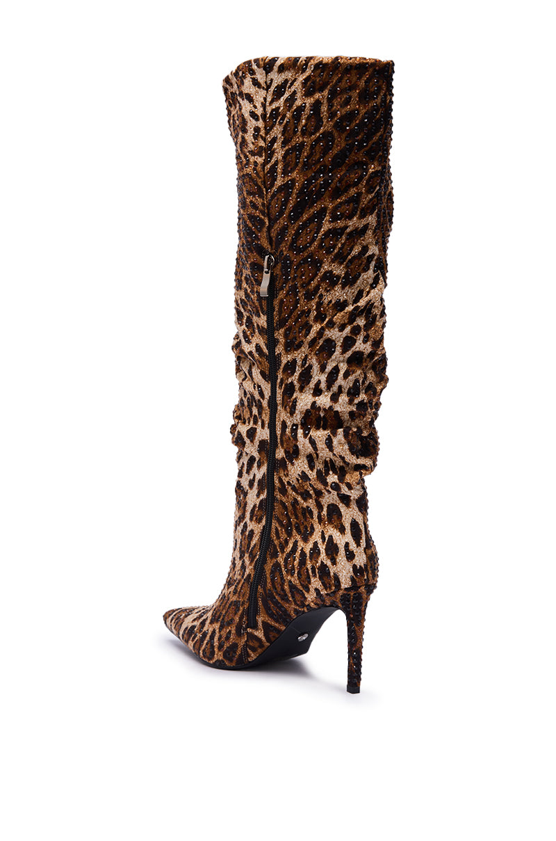 AZALEA WANG GRANT RHINESTONE LEOPARD SLOUCH BOOT