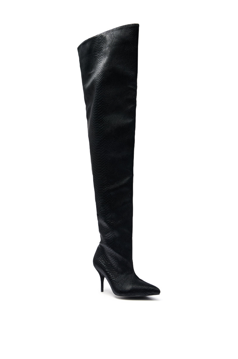 AZALEA WANG HALINA BLACK SNAKE THIGH HIGH BOOT