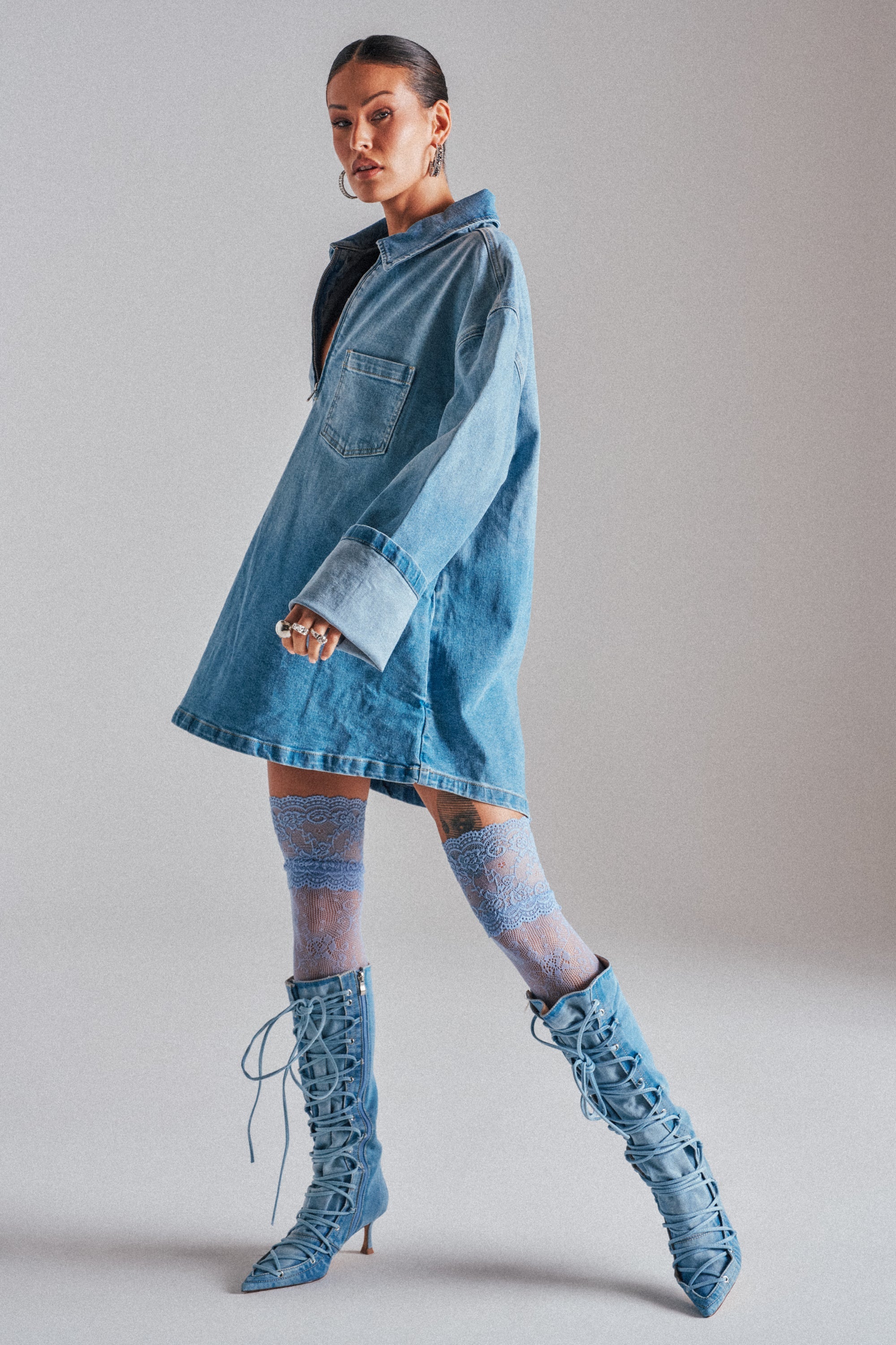 COOL GIRL OVERSIZED OMBRE DENIM SHIRT DRESS