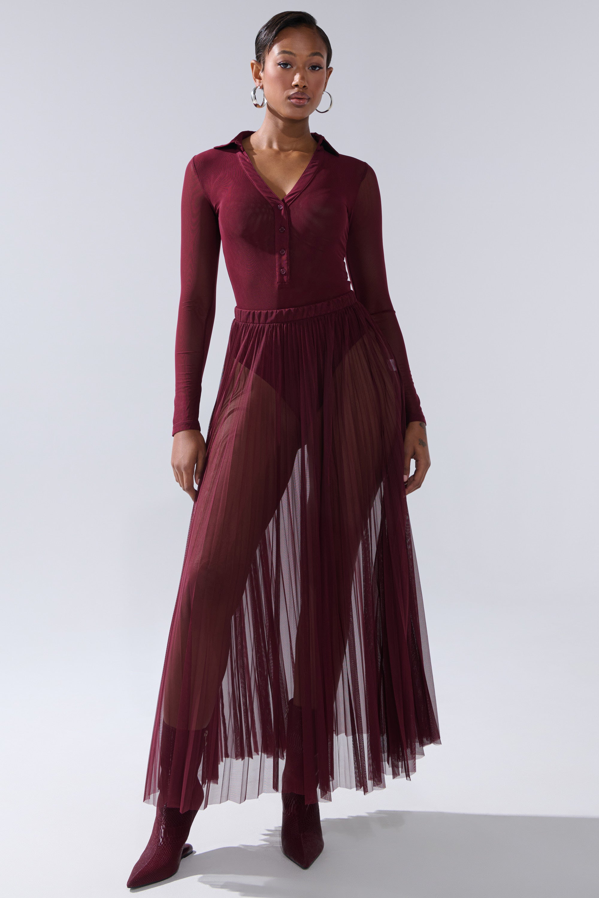 ON FIRE MESH MAXI SKIRT