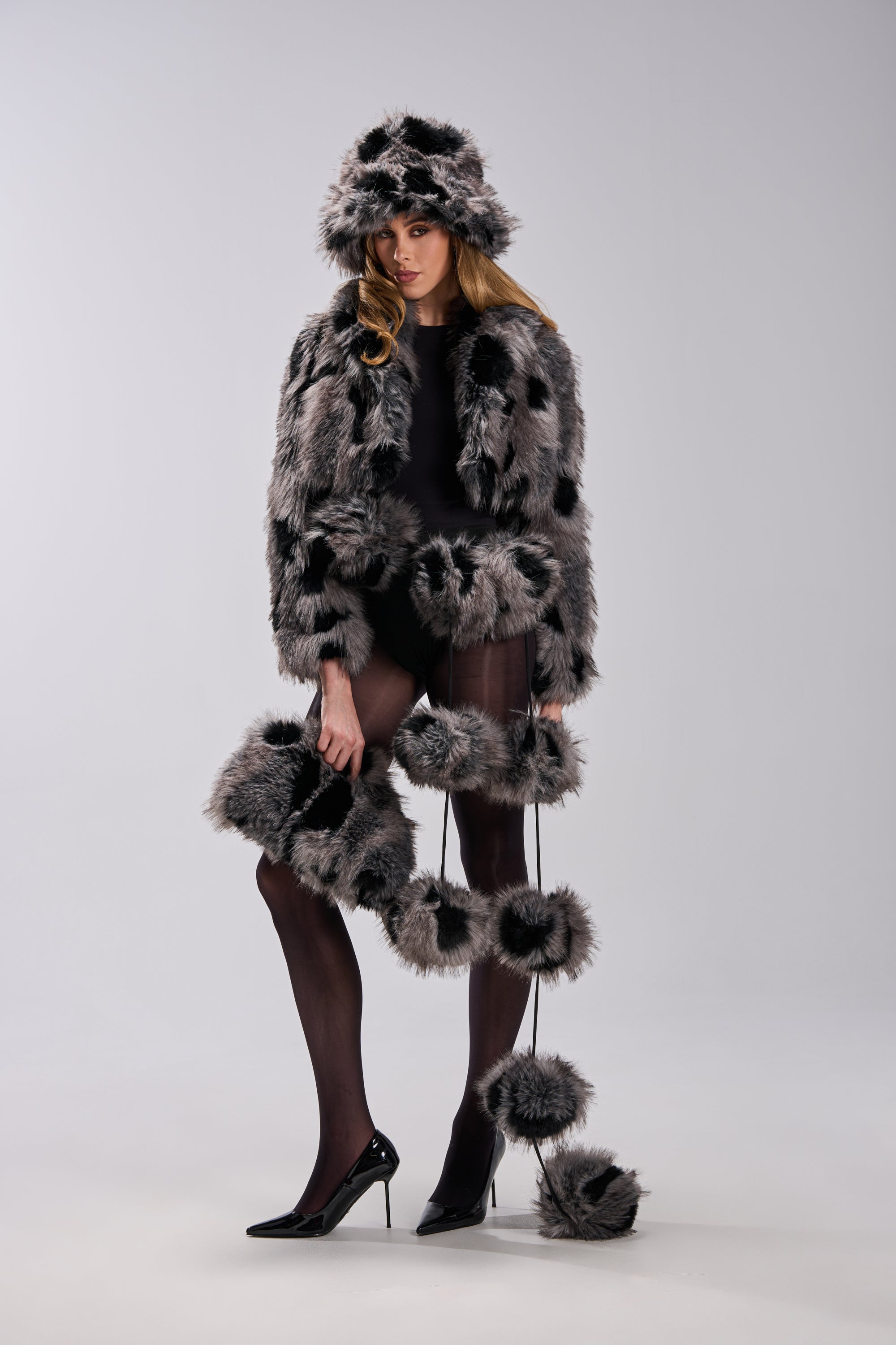 AUSTIN CROPPED FAUX FUR IN GREY