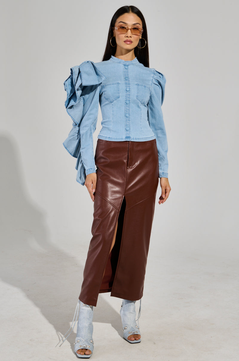 SEIZE THE DAY LONG SLEEVE FLOUNCE DENIM TOP