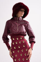 VENETTA FAUX LEATHER QUARTER ZIP SWEATSHIRT