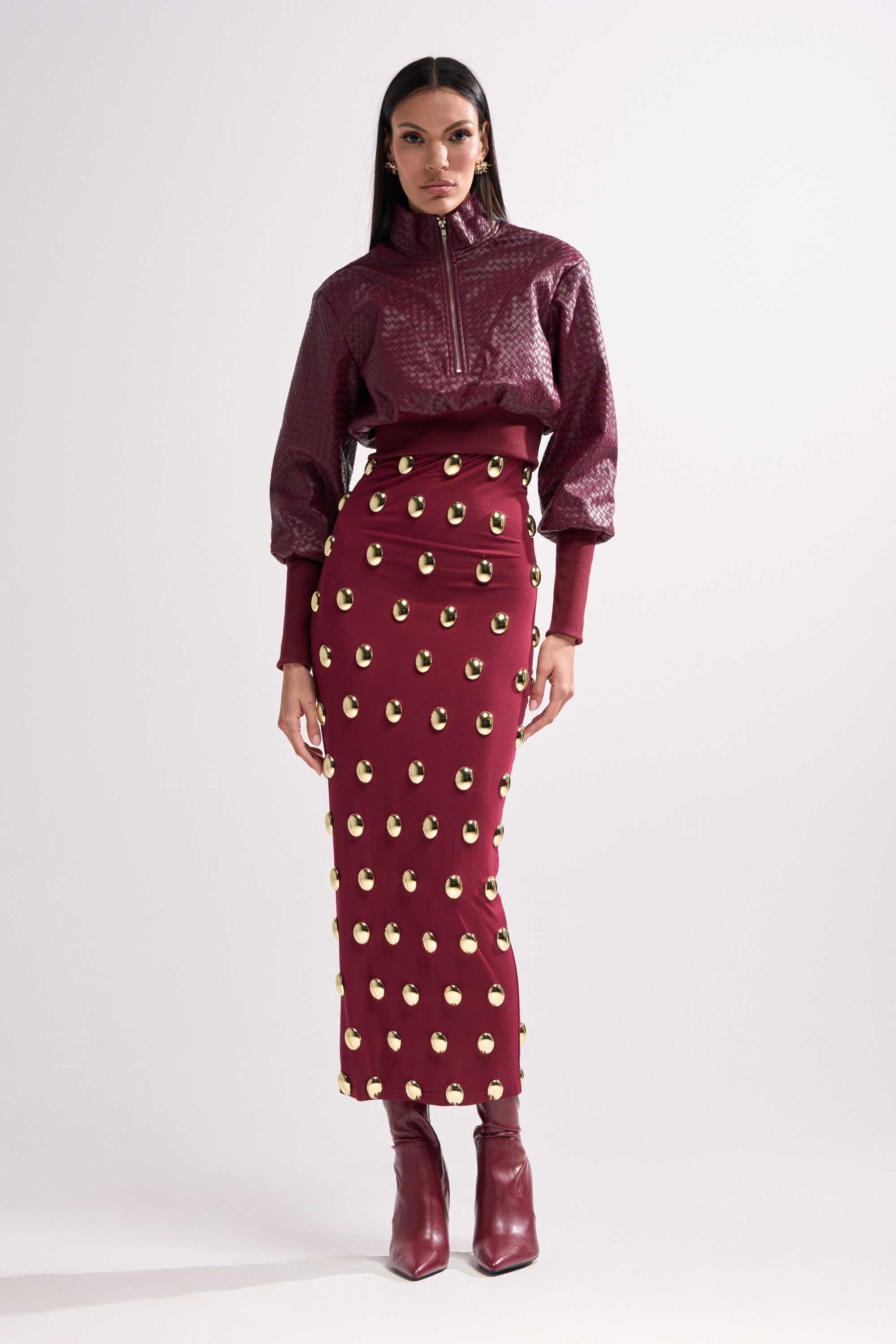 VENETTA FAUX LEATHER QUARTER ZIP SWEATSHIRT