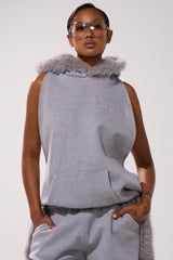 LUXE FUR OPEN-BACK SWEATSHIRT IN GREY