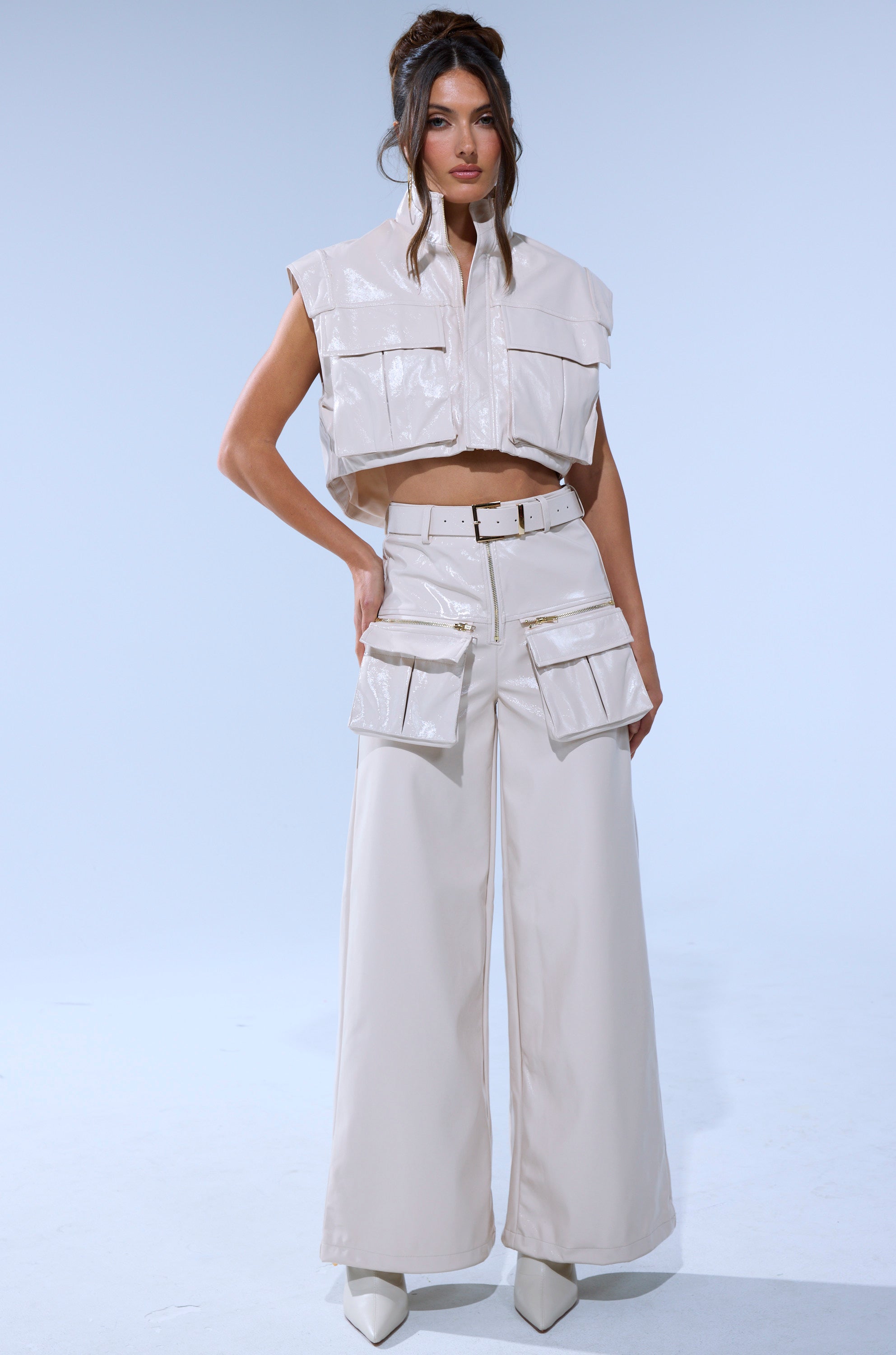 SHOW STOPPER FAUX LEATHER CARGO TROUSER