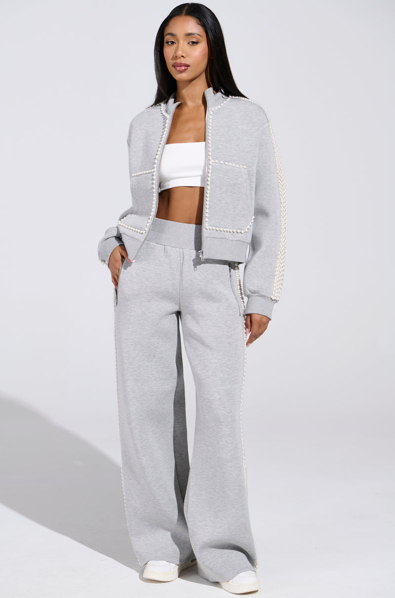 PEARL GIRL WIDE LEG JOGGER IN GREY