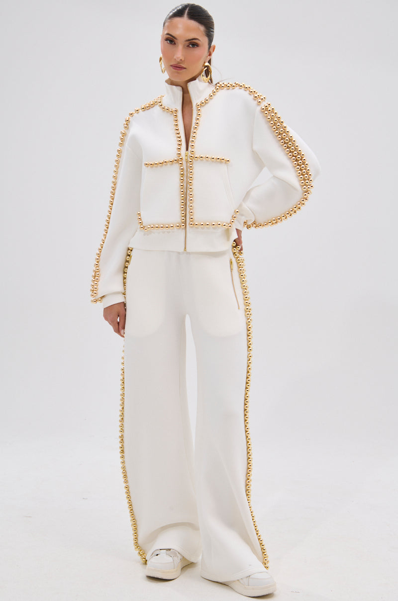 BALLS TO THE WALL ZIP UP SWEATSHIRT IN WHITE