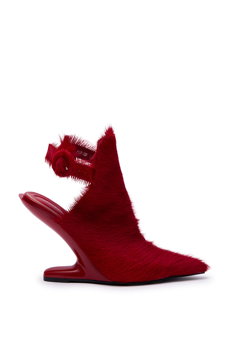 AZALEA WANG JOST RED PONY HAIR UPPER WEDGE PUMP