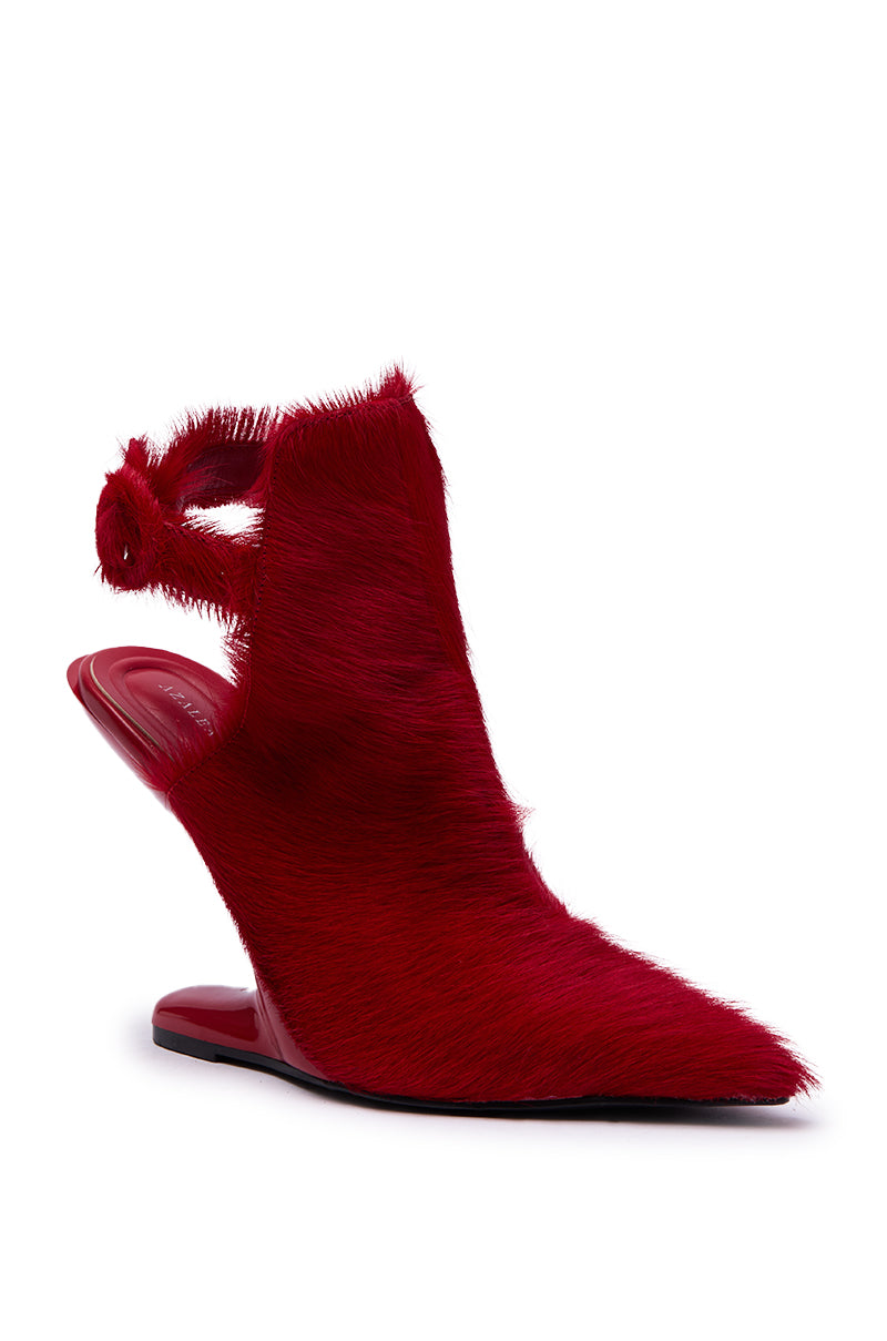 AZALEA WANG JOST RED PONY HAIR UPPER WEDGE PUMP