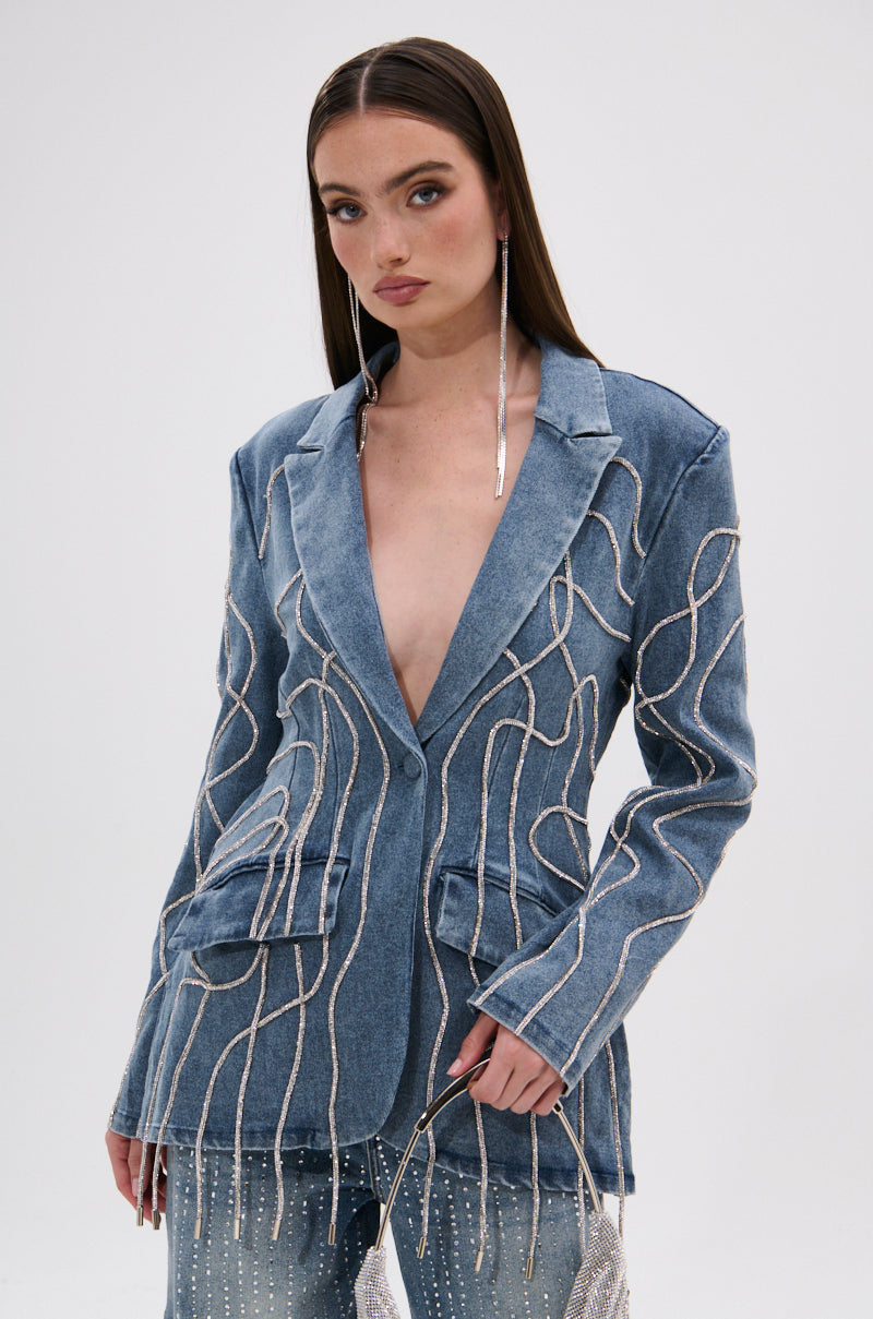 STANDOUT EMBELLISHED DENIM BLAZER
