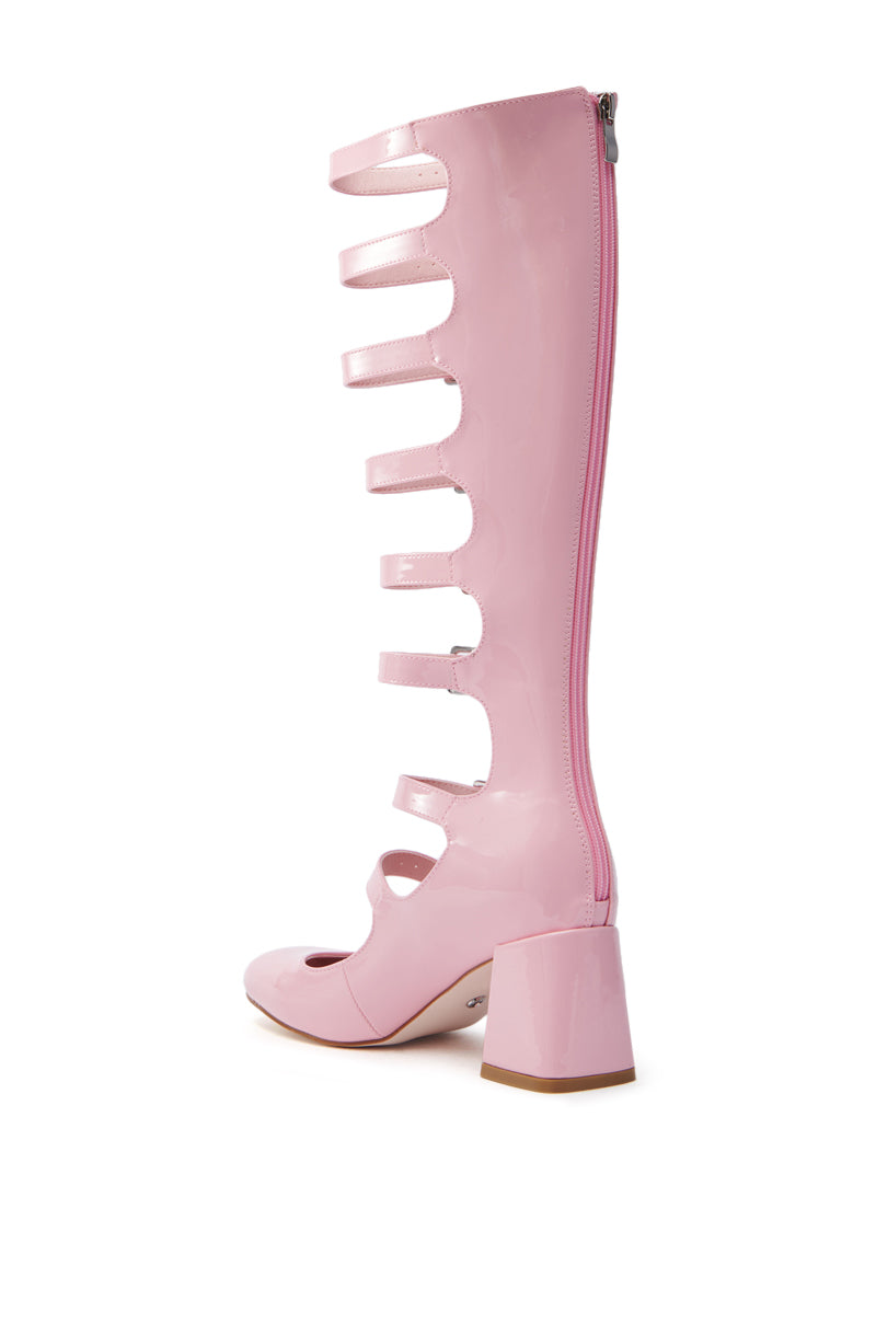 AZALEA WANG LAIMA PINK PATENT CHUNKY BUCKLE BOOT