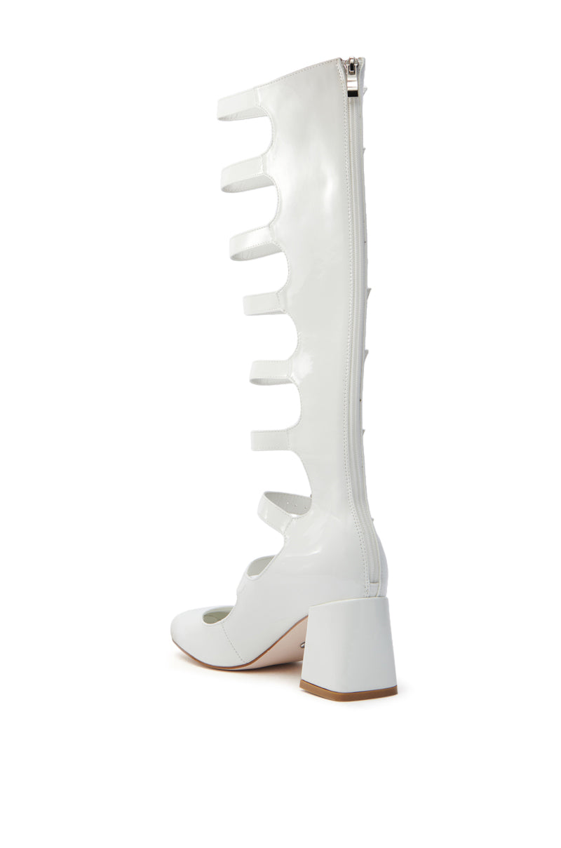 AZALEA WANG LAIMA WHITE PATENT CHUNKY BUCKLE BOOT