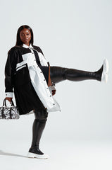 AZALEA WANG OH MY LOVE FAUX LEATHER THIGH HIGH FLATFORM SNEAKER BOOT WITH 4 WAY STRETCH IN BLACK