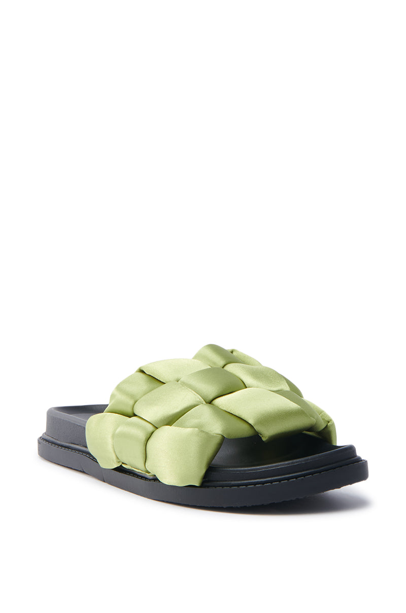 AKIRA REIGNS OLIVE BRAIDED PUFF SLIP ON SANDAL