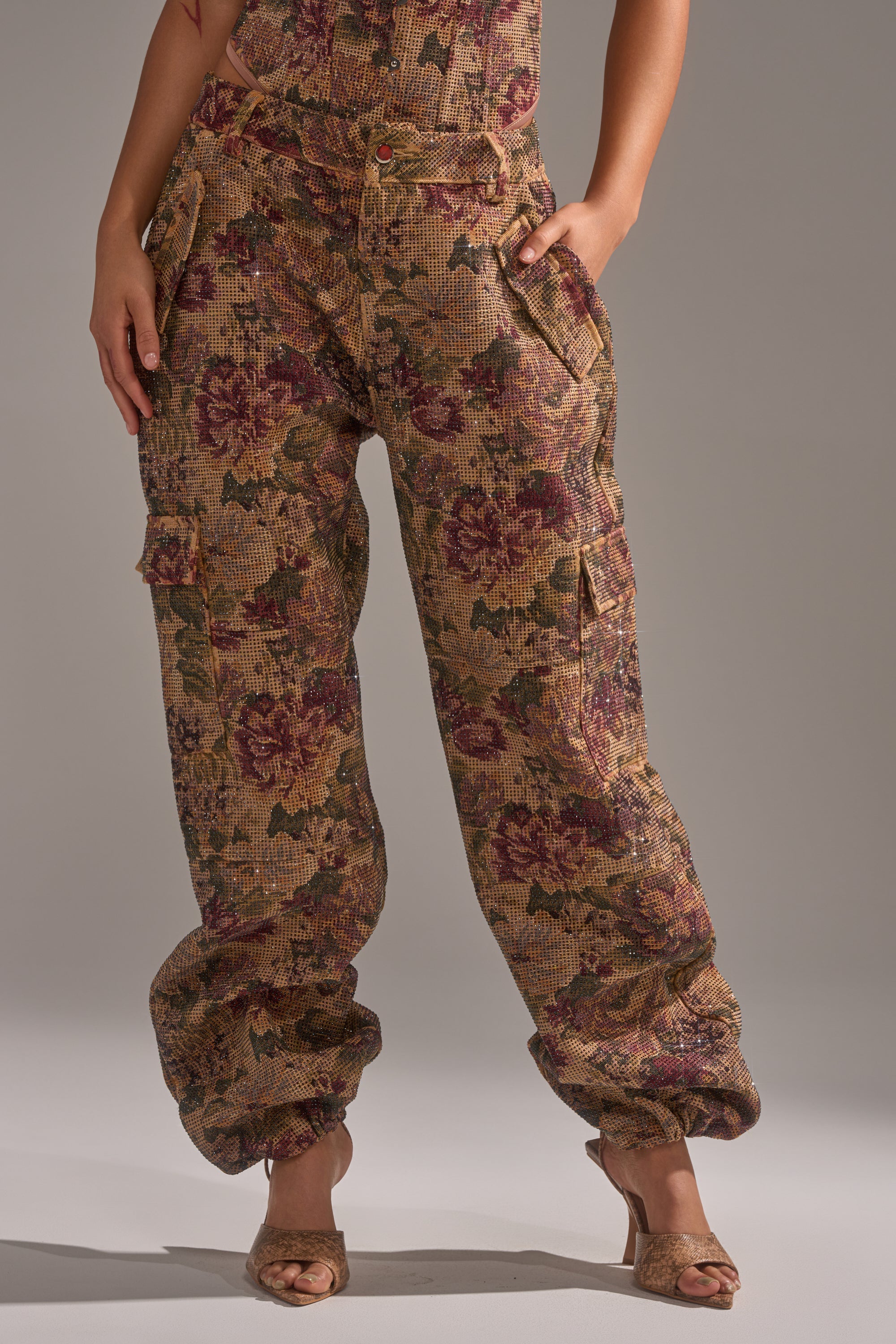 GLAM SQUAD RHINESTONE BROCADE TROUSER