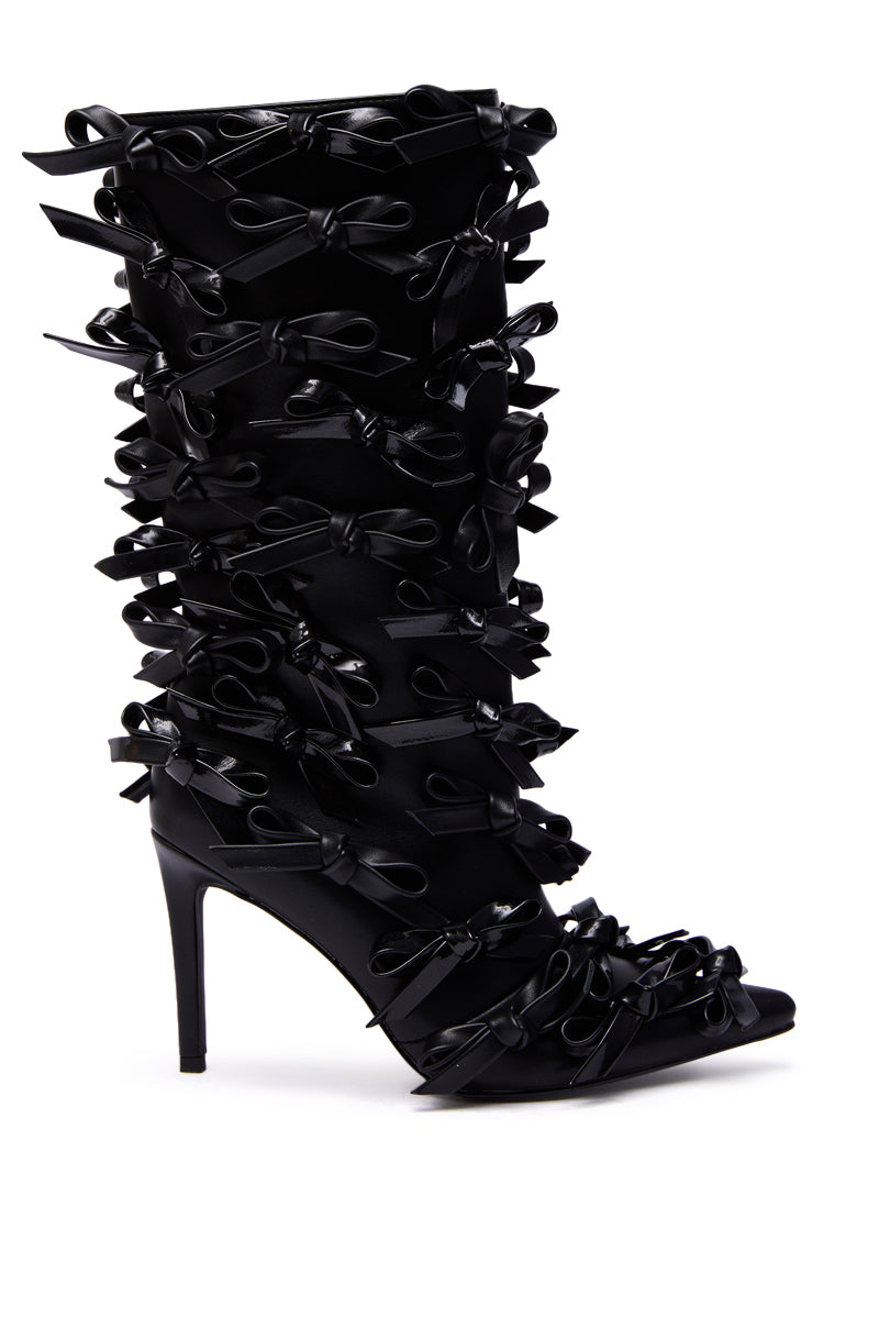 AZALEA WANG TELMO BLACK BOW EMBELLISHED BOOTIE
