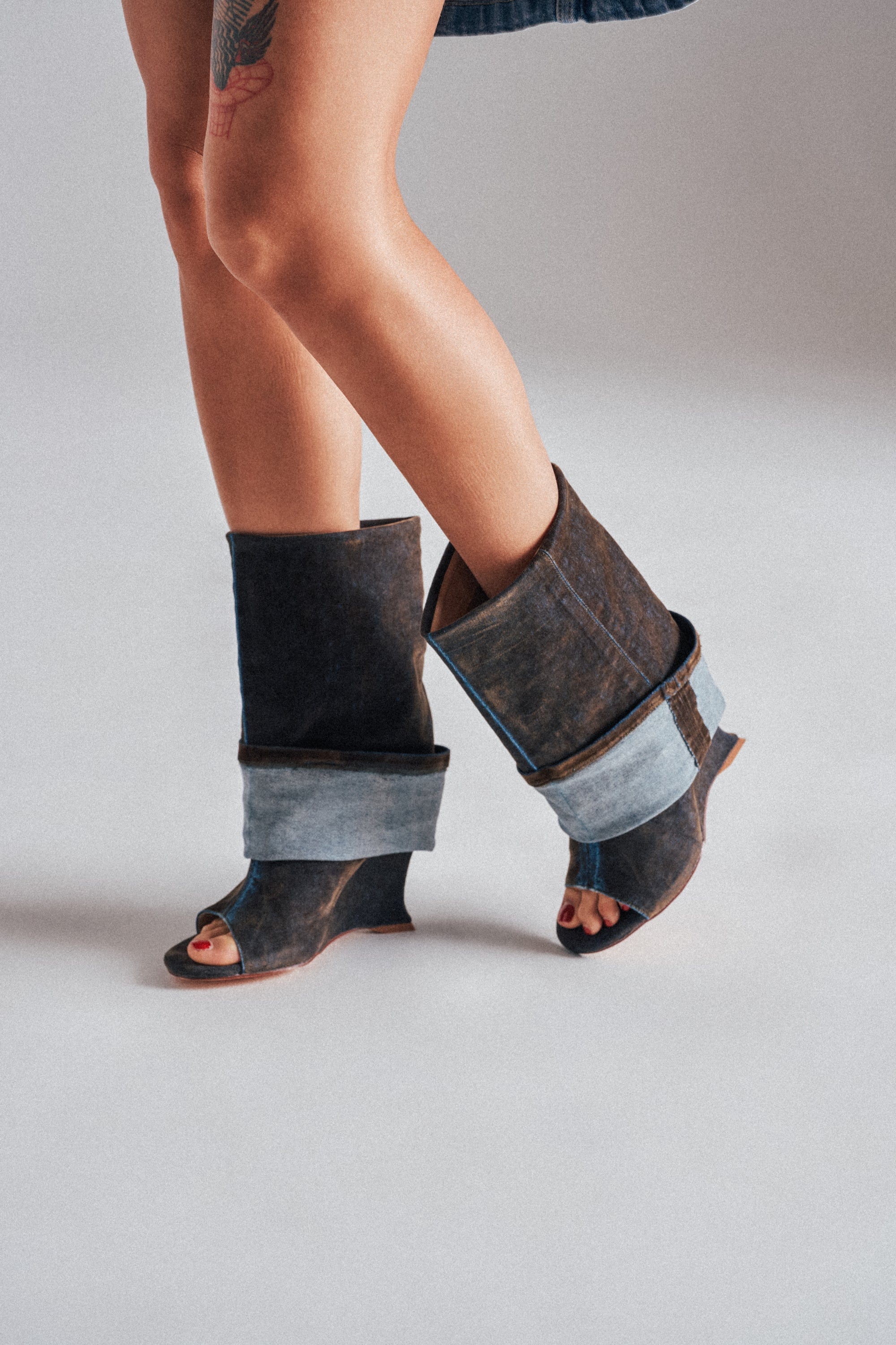AZALEA WANG TIN BROWN CUFFED WEDGE BOOTIE