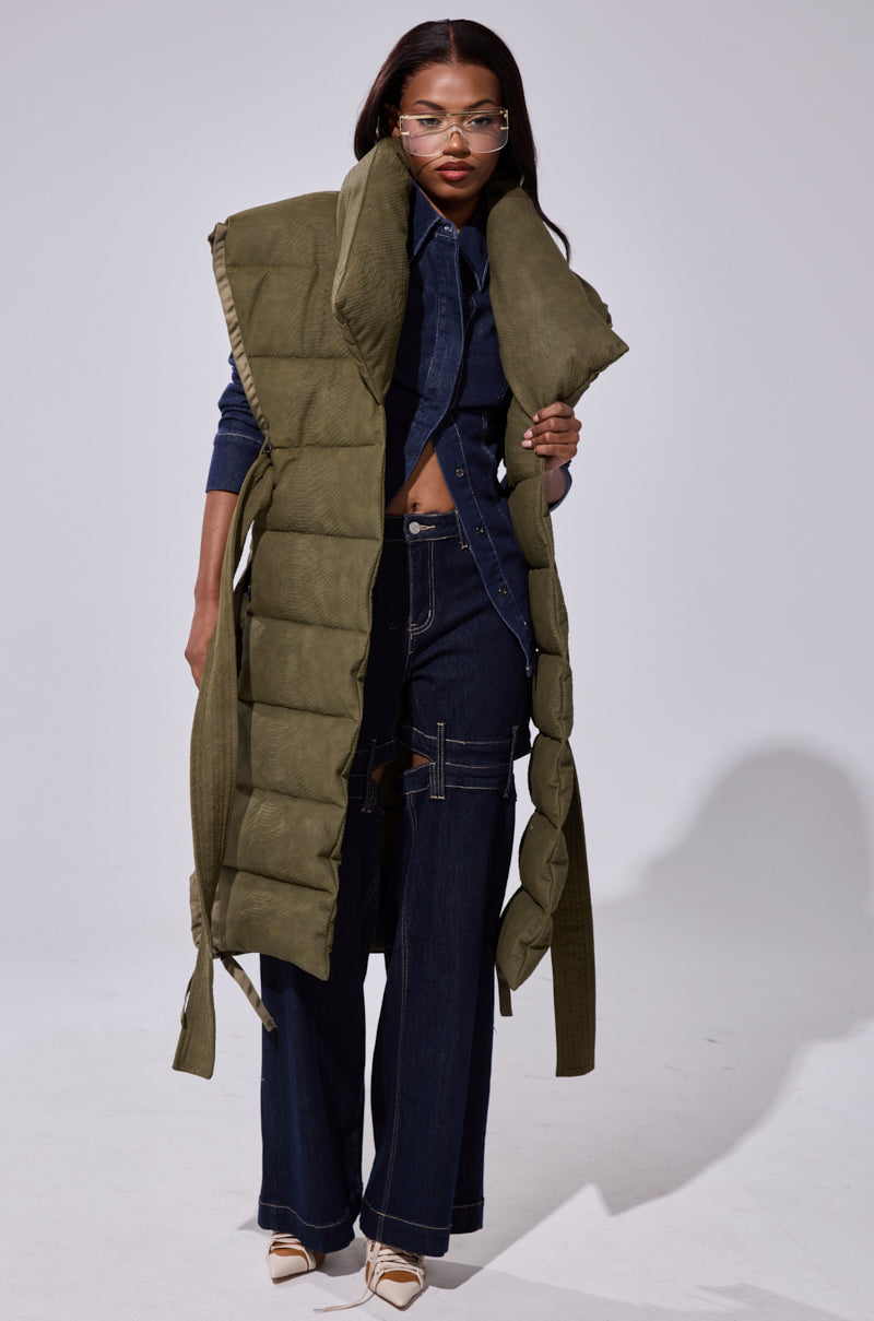 PILOT JONES LONGLINE PUFFER VEST IN CROC SUEDE