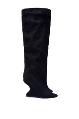 AZALEA WANG VINCENT BLACK FAUX SUEDE OPEN TOE BOOT