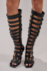 AZALWA WANG GOLD WENTWORTH GLADIATOR TWO TONED HARDWARE EMBELLISHED OPEN TOE SANDAL