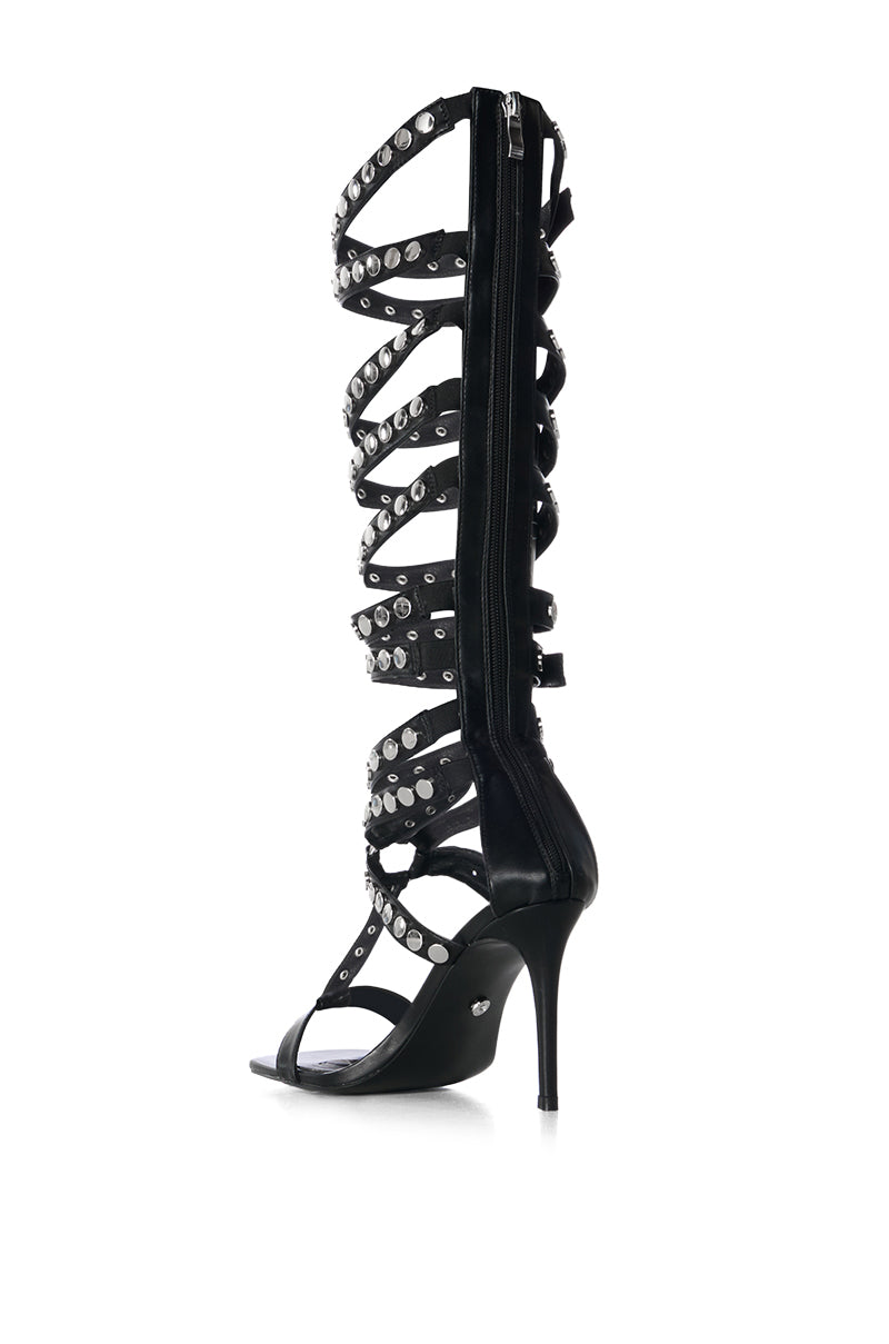 AZALEA WANG AUDACIOUS BLACK SILVER STUD GLADIATOR SANDAL