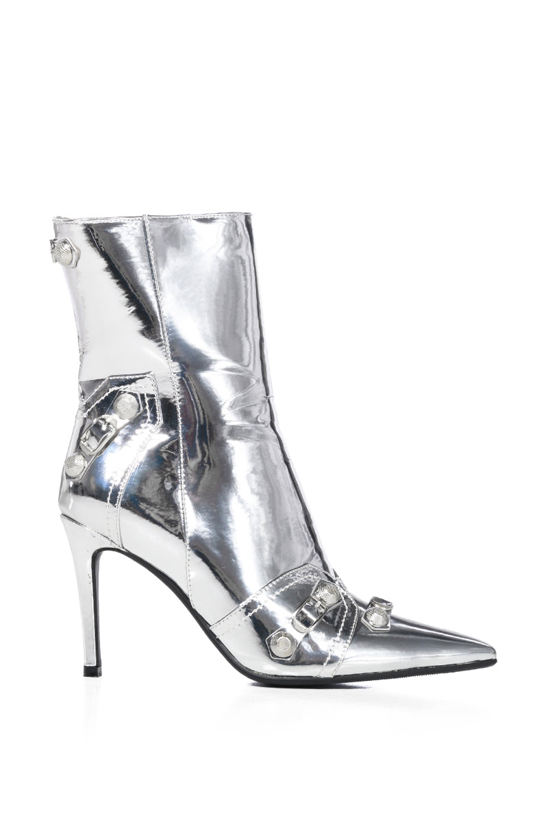 AZALEA WANG BROOKLYN METALLIC STILETTO BOOTIE IN SILVER